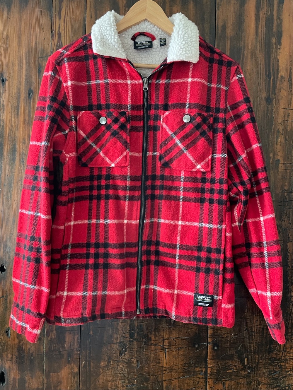 WeSC Liam Plaid Sherpa Fleece Lined Full Zip Shirt Jacket Shacket